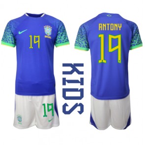 Brasilien Antony #19 Bortaställ Barn VM 2022 Kortärmad (+ Korta byxor)